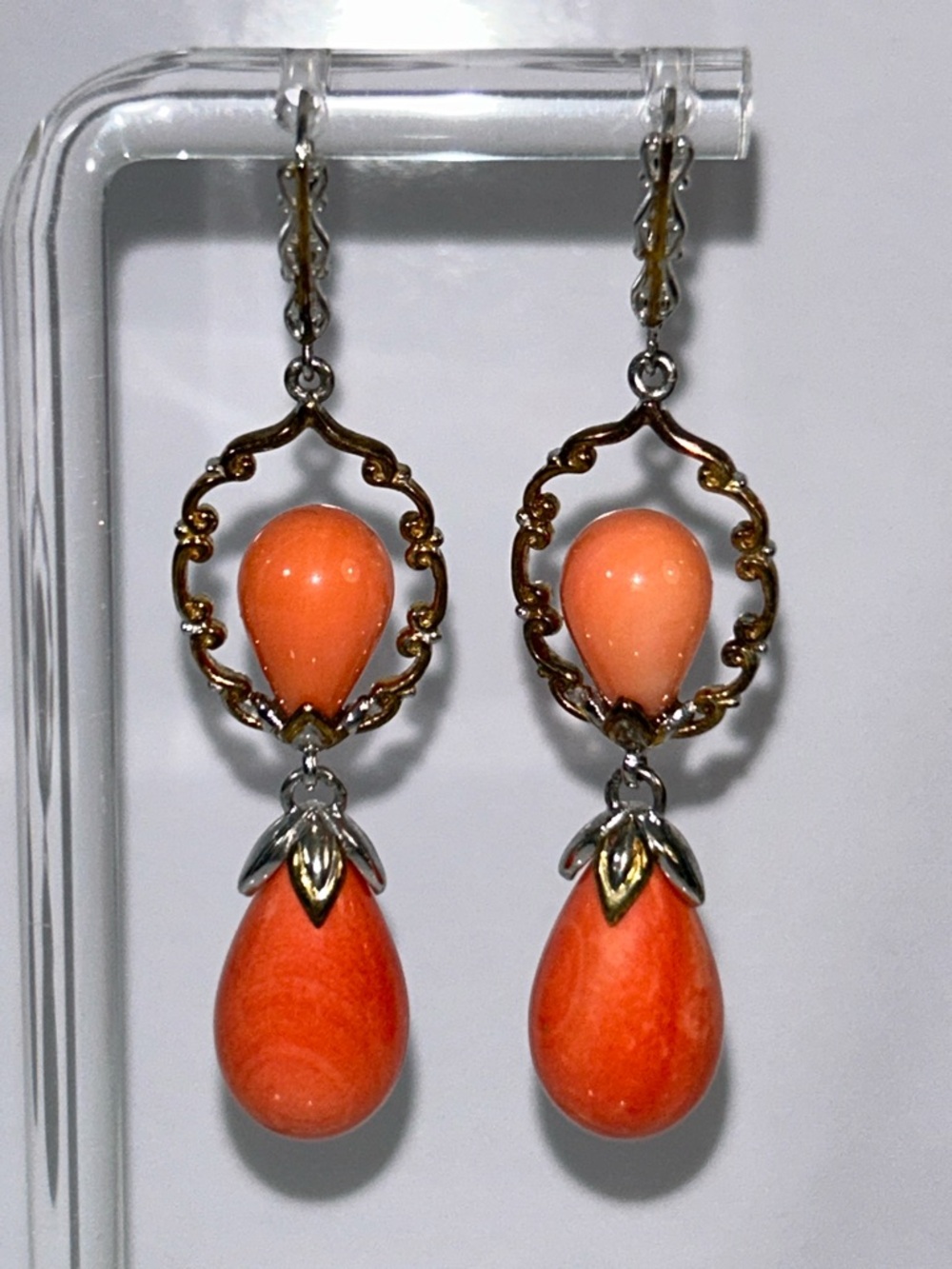 Vintage Gems En Vogue Palladium 18k Accent Genuine Coral Earrings